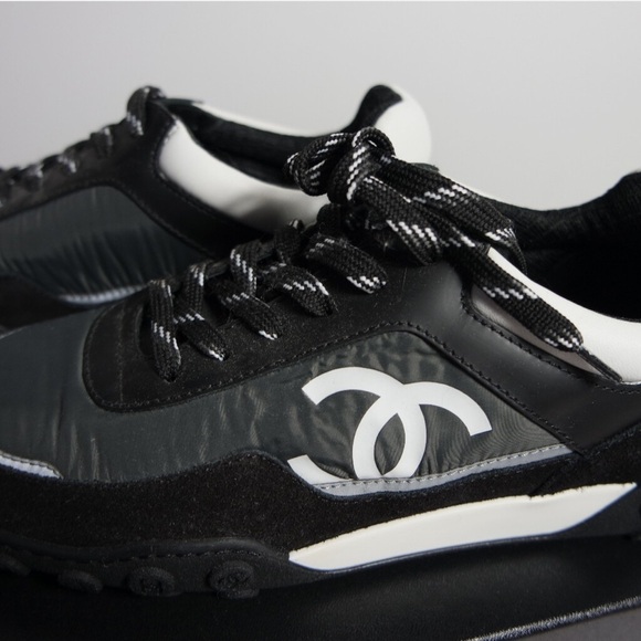 CHANEL SNEAKER SCHWARZ WEISS / LEDER NYLON Sneakers Sz 38 - Picture 13 of 16